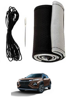 ABJD Hand Stiched Steering Cover For Ford Universal For Car(Silver, Black, Leatherite)