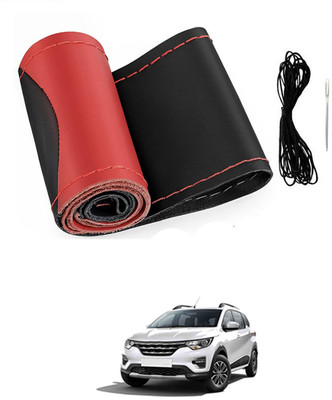 ABJD Hand Stiched Steering Cover For Renault Universal For Car(Red, Black, Leatherite)