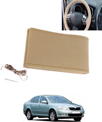 MATIES Hand Stiched Steering Cover For Skoda Laura(Beige, Leatherite)