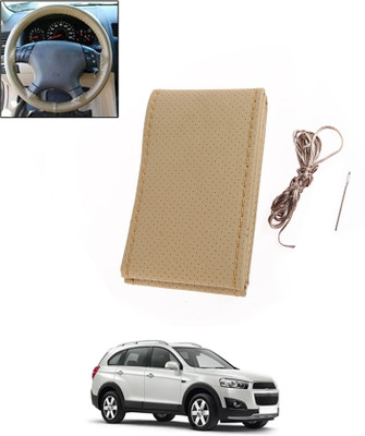 ABJD Hand Stiched Steering Cover For Toyota Captiva(Beige, Leatherite)