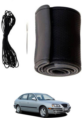 MATIES Hand Stiched Steering Cover For Hyundai Elantra(Black/Grey, Leatherite)
