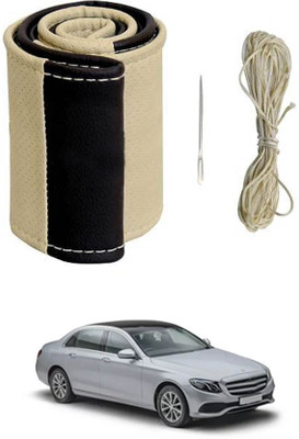 MATIES Hand Stiched Steering Cover For Mercedes Benz E200(Beige/Black, Leatherite)