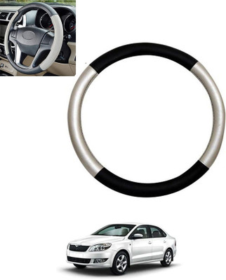 monolive Hand Stiched Steering Cover For Skoda Rapid(Silver/Black, Leatherite)