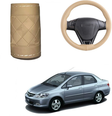 Autocom Hand Stiched Steering Cover For Honda City(Beige, Leather)