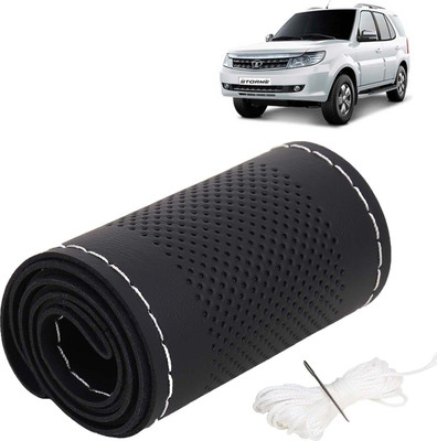 Kingsway Hand Stiched Steering Cover For Tata Safari Storme(Black Color with Silver Thread, Leatherite)