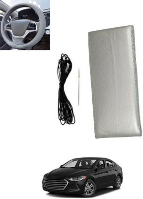 monolive Hand Stiched Steering Cover For Hyundai Elantra(Silver, Leatherite)