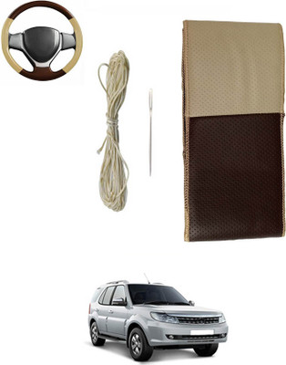 ABJD Hand Stiched Steering Cover For Tata Safari(Beige, Brown, Leatherite)