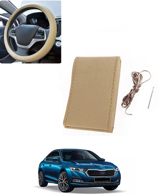 AYW Hand Stiched Steering Cover For Skoda Octavia(Beige, Leatherite)