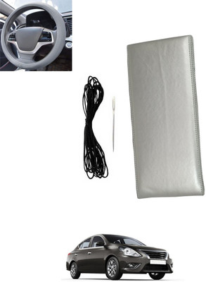 monolive Hand Stiched Steering Cover For Nissan Sunny(Silver, Leatherite)
