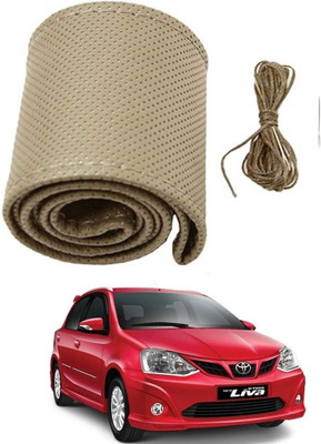 ARNEJA Hand Stiched Steering Cover For Toyota Etios(Beige, Leather)