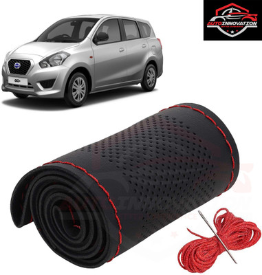 Autoinnovation Hand Stiched Steering Cover For Datsun Universal For Car(Black, Red, Leather)