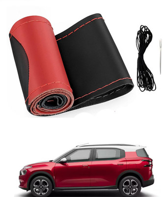 MATIES Hand Stiched Steering Cover For Universal For Car Universal For Car(Red/Black, Leatherite)