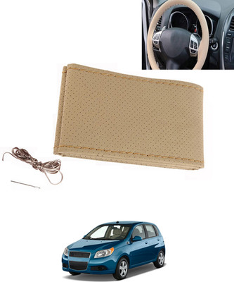 MATIES Hand Stiched Steering Cover For Chevrolet Aveo(Beige, Leatherite)