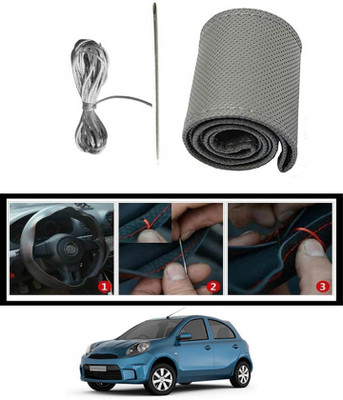 MATIES Hand Stiched Steering Cover For Nissan Micra Active(Grey, Leatherite)