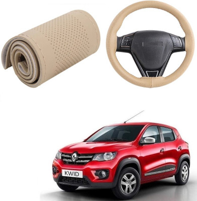 Arnejas Hand Stiched Steering Cover For Renault Kwid(Beige, Leather)