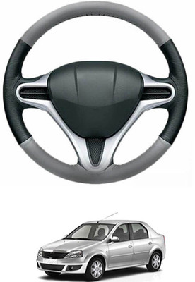 MATIES Steering Cover For Mahindra Logan(Grey, Black, Leather)