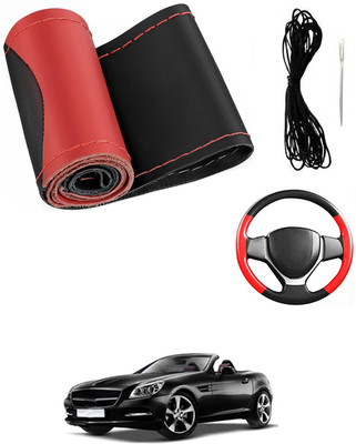MATIES Hand Stiched Steering Cover For Mercedes Benz Universal For Car(Red/Black, Leatherite)