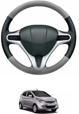 MATIES Steering Cover For Hyundai Eon(Grey, Black, Leather)