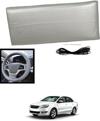 MATIES Hand Stiched Steering Cover For Skoda Rapid(Silver, Leatherite)