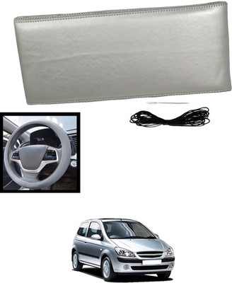 MATIES Hand Stiched Steering Cover For Hyundai Getz(Silver, Leatherite)