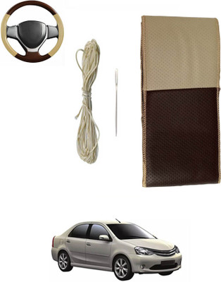ABJD Hand Stiched Steering Cover For Toyota Etios Liva(Beige, Brown, Leatherite)