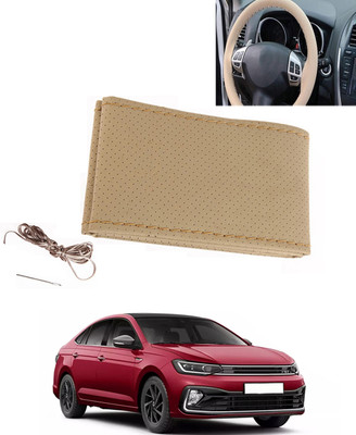 MATIES Hand Stiched Steering Cover For Volkswagen Universal For Car(Beige, Leatherite)