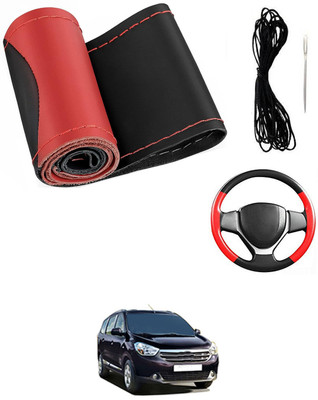 MATIES Hand Stiched Steering Cover For Renault Lodgy(Red/Black, Leatherite)