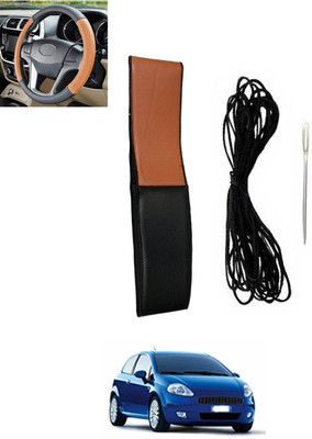 monolive Hand Stiched Steering Cover For Fiat Grand Punto(Tan, Black, Leatherite)