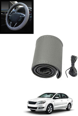 MATIES Hand Stiched Steering Cover For Skoda Rapid(Grey, Leatherite)