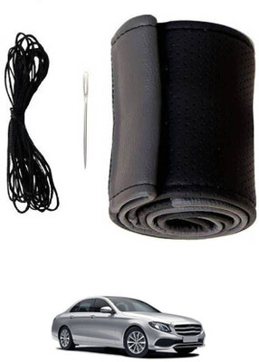 ABJD Hand Stiched Steering Cover For Mercedes Benz E220(Grey, Black, Leatherite)