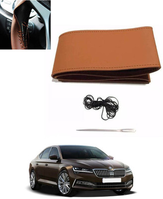 MATIES Hand Stiched Steering Cover For Skoda Superb(Tan, Leatherite)