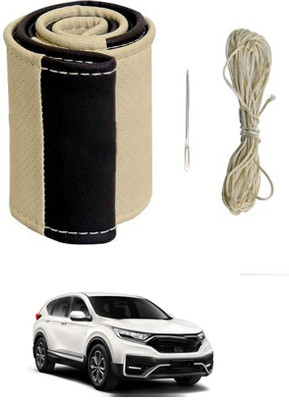 monolive Hand Stiched Steering Cover For Honda Universal For Car(Beige/Black, Leatherite)