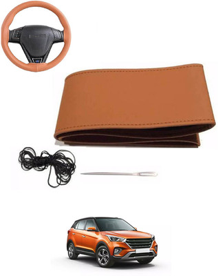 MATIES Hand Stiched Steering Cover For Hyundai Creta(Tan, Leatherite)