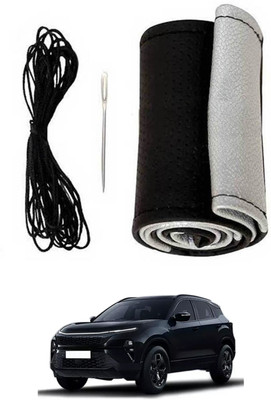 ABJD Hand Stiched Steering Cover For Tata Universal For Car(Silver, Black, Leatherite)