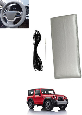 monolive Hand Stiched Steering Cover For Mahindra Thar(Silver, Leatherite)