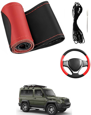 MATIES Hand Stiched Steering Cover For Universal For Car Universal For Car(Red/Black, Leatherite)