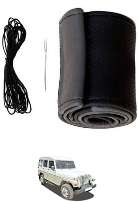ABJD Hand Stiched Steering Cover For Mahindra Marshal(Grey, Black, Leatherite)