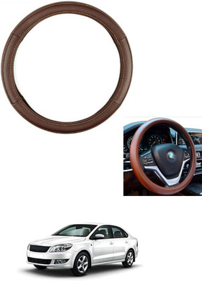 MATIES Steering Cover For Skoda Rapid(Brown, Leather)