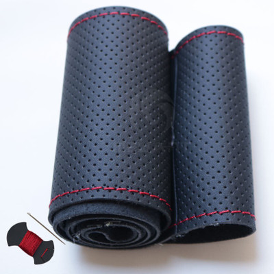 s mangalam Hand Stiched Steering Cover For Renault Verna(black & RED, Leather)