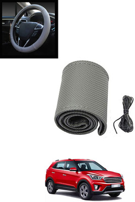 MATIES Hand Stiched Steering Cover For Hyundai Creta(Grey, Leatherite)