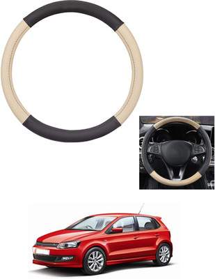 MATIES Steering Cover For Volkswagen Polo GT(Beige/Black, Leather)