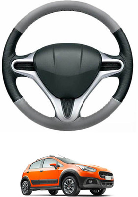 MATIES Steering Cover For Fiat Avventura(Grey, Black, Leather)