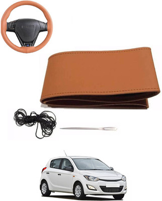MATIES Hand Stiched Steering Cover For Hyundai i20(Tan, Leatherite)