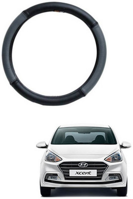 RKPSP Hand Stiched Steering Cover For Universal For Car Xcent(Grey/Black, Leatherite)
