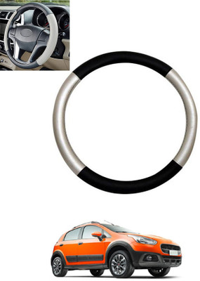 monolive Hand Stiched Steering Cover For Fiat Avventura(Silver/Black, Leatherite)