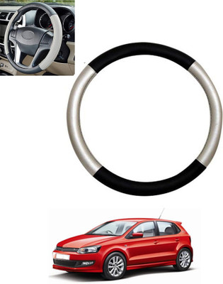 monolive Hand Stiched Steering Cover For Volkswagen Polo GT(Silver/Black, Leatherite)