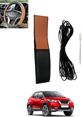 monolive Hand Stiched Steering Cover For Nissan Universal For Car(Tan, Black, Leatherite)