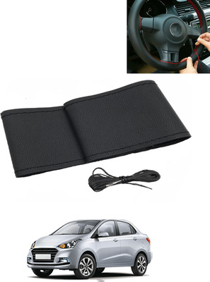 AYW Hand Stiched Steering Cover For Hyundai Xcent(Black, Leatherite)