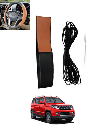 monolive Hand Stiched Steering Cover For Mahindra TUV 300(Tan, Black, Leatherite)