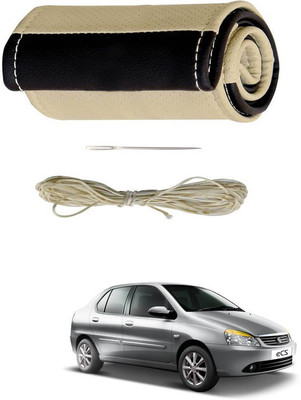 RKPSP Hand Stiched Steering Cover For Universal For Car Indigo(Beige/Brown, Leatherite)